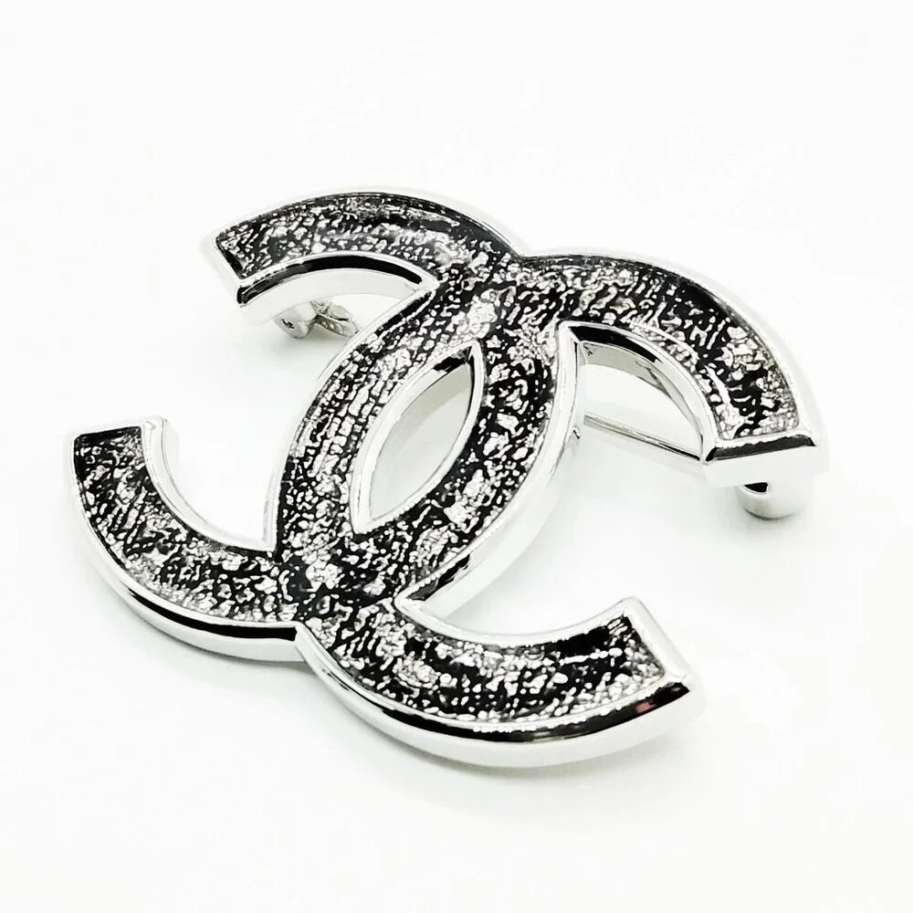 Chanel Brooch Pin Silver Black B24 B 597-051025